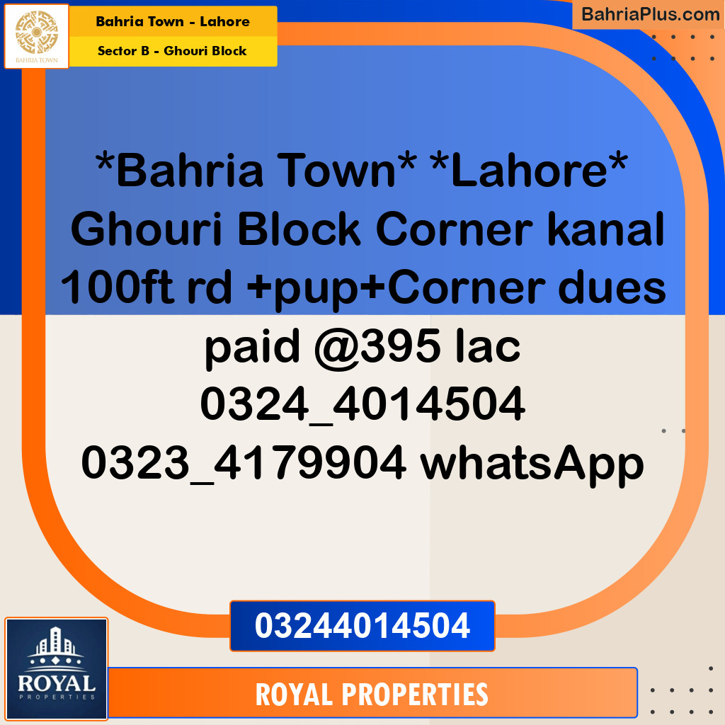 Residential Plot for Sale in Sector B - Ghouri Block - Bahria Town, Lahore - (BP-269843)