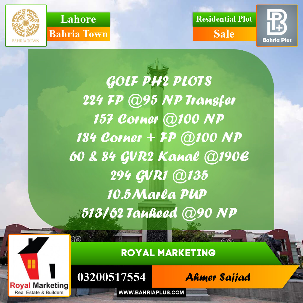 Residential Plot for Sale in Bahria Town, Lahore - (BP-269845)