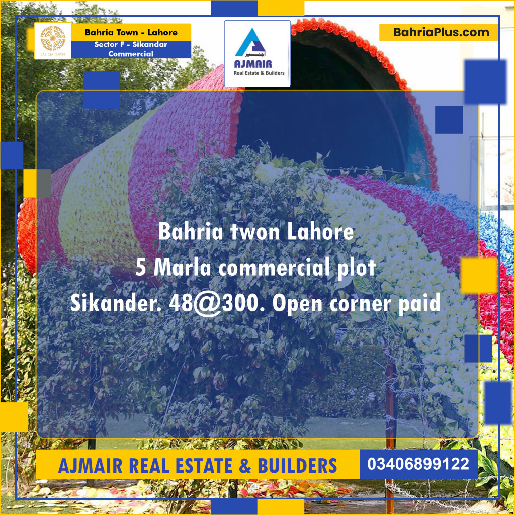 5 Marla Commercial Plot for Sale in Sector F - Sikandar Commercial -  Bahria Town, Lahore - (BP-269855)