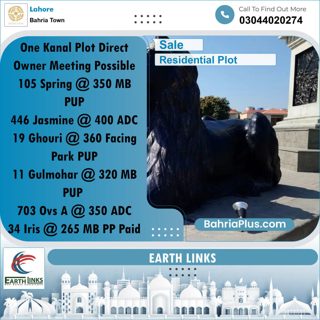 1 Kanal Residential Plot for Sale in Bahria Town, Lahore - (BP-269857)