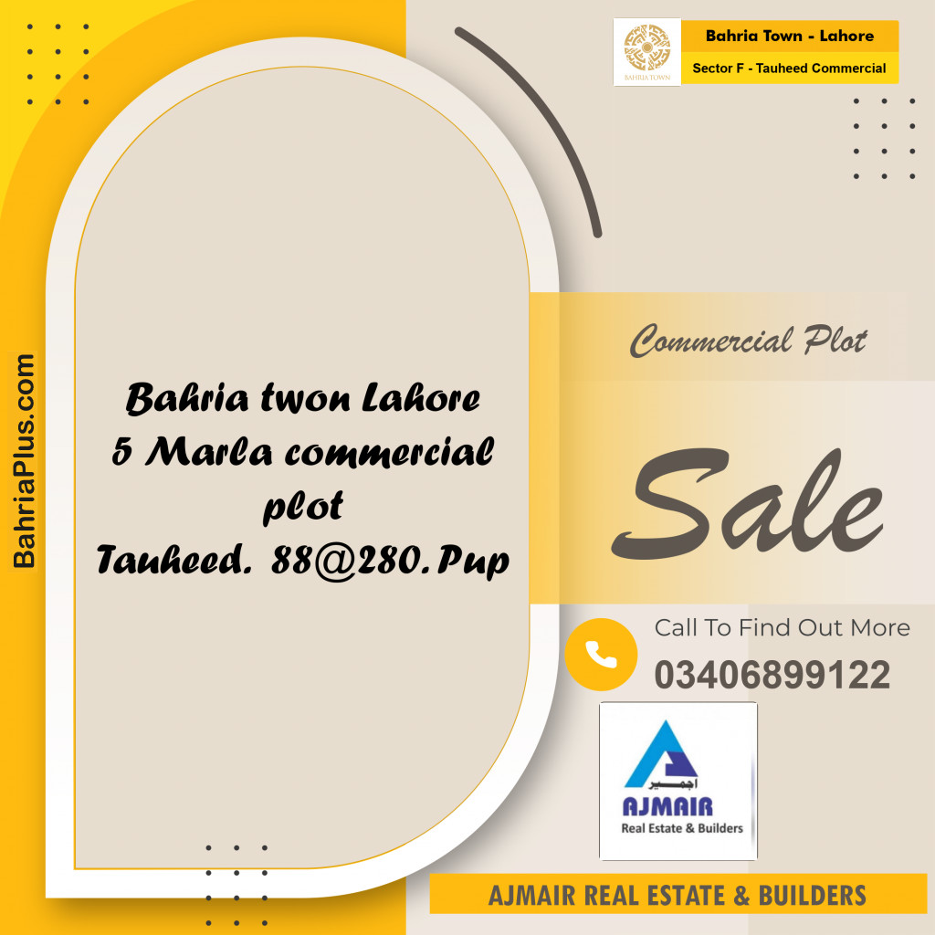 5 Marla Commercial Plot for Sale in Sector F - Tauheed Commercial -  Bahria Town, Lahore - (BP-269876)