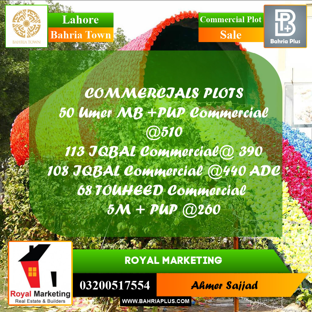 Commercial Plot for Sale in Bahria Town, Lahore - (BP-269894)