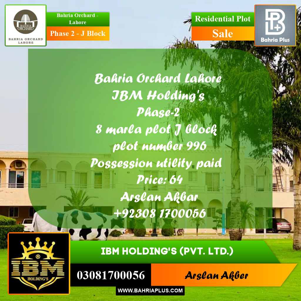 8 Marla Residential Plot for Sale in Phase 2 - J Block -  Bahria Orchard, Lahore - (BP-269942)