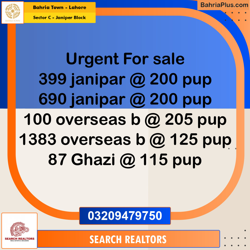 10 Marla Residential Plot for Sale in Sector C - Janiper Block - Bahria Town, Lahore - (BP-269944)