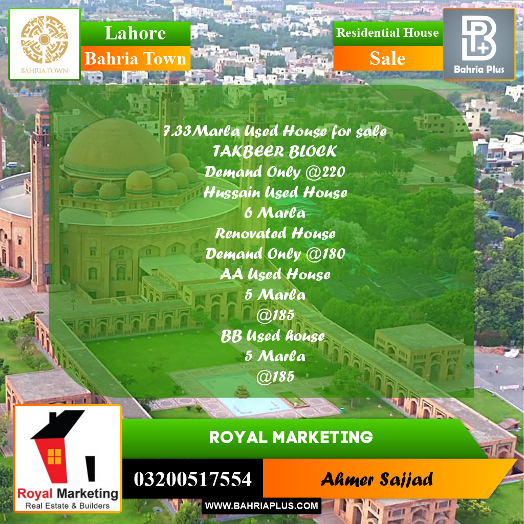 Residential House for Sale in Bahria Town, Lahore - (BP-269966)