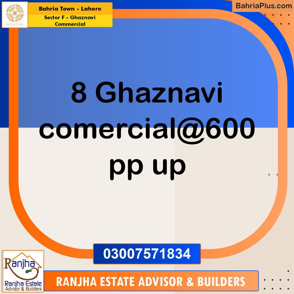 8 Marla Commercial Plot for Sale in Sector F - Ghaznavi Commercial -  Bahria Town, Lahore - (BP-269974)