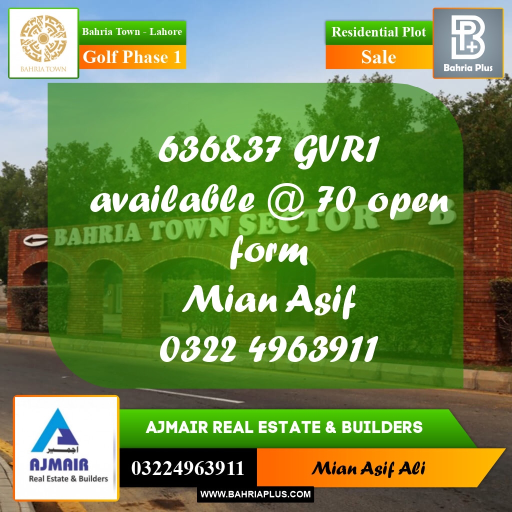 Residential Plot for Sale in Golf Phase 1 - Bahria Town, Lahore - (BP-269993)
