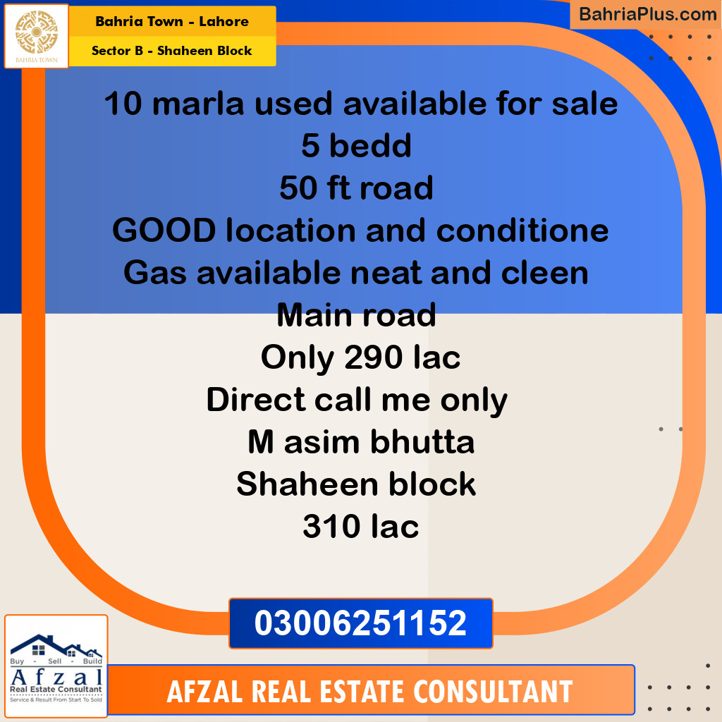 10 Marla Residential House for Sale in Sector B - Shaheen Block -  Bahria Town, Lahore - (BP-270005)