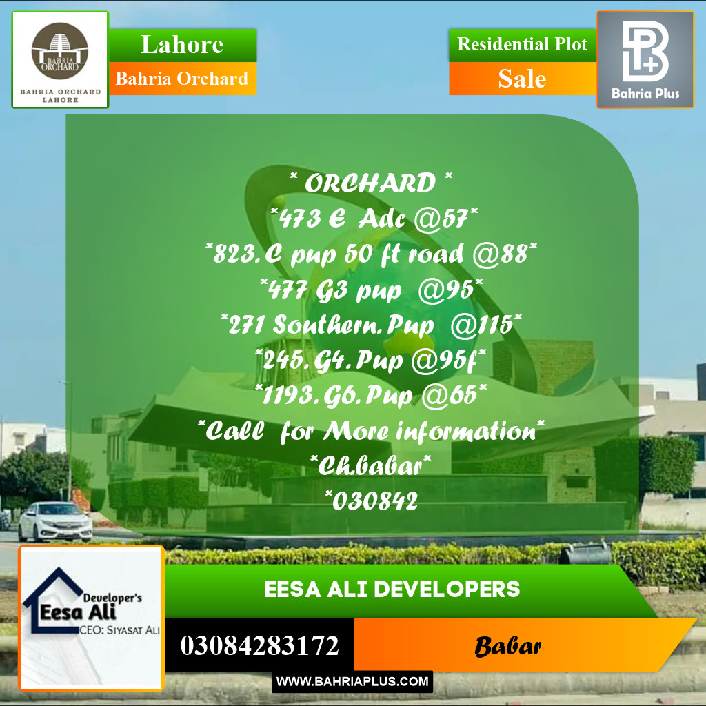 Residential Plot for Sale in Bahria Orchard, Lahore - (BP-270038)
