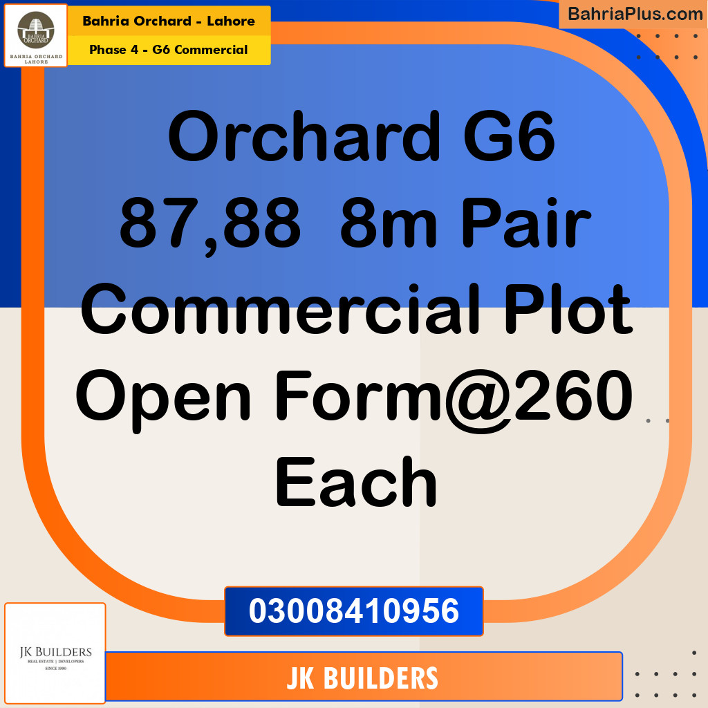 8 Marla Commercial Plot for Sale in Phase 4 - G6 Commercial - Bahria Orchard, Lahore - (BP-270042)