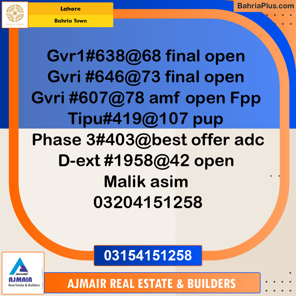 Residential Plot for Sale in Bahria Town, Lahore - (BP-270065)