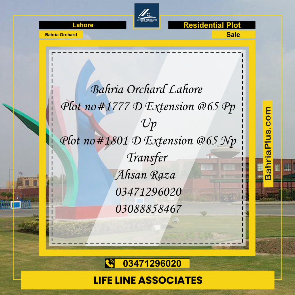 8 Marla Residential Plot for Sale in Bahria Orchard, Lahore - (BP-270082)