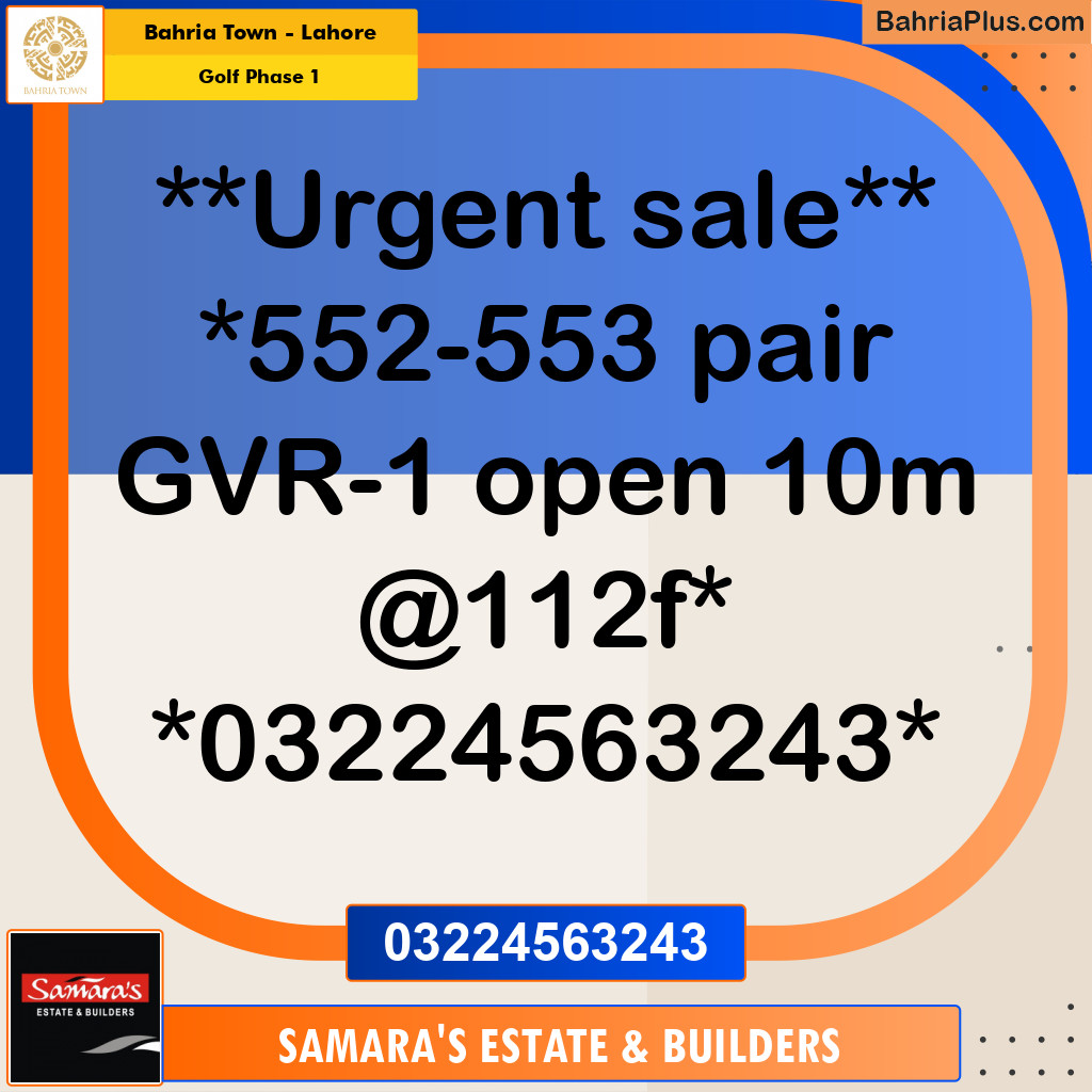 10 Marla Residential Plot for Sale in Golf Phase 1 -  Bahria Town, Lahore - (BP-270087)