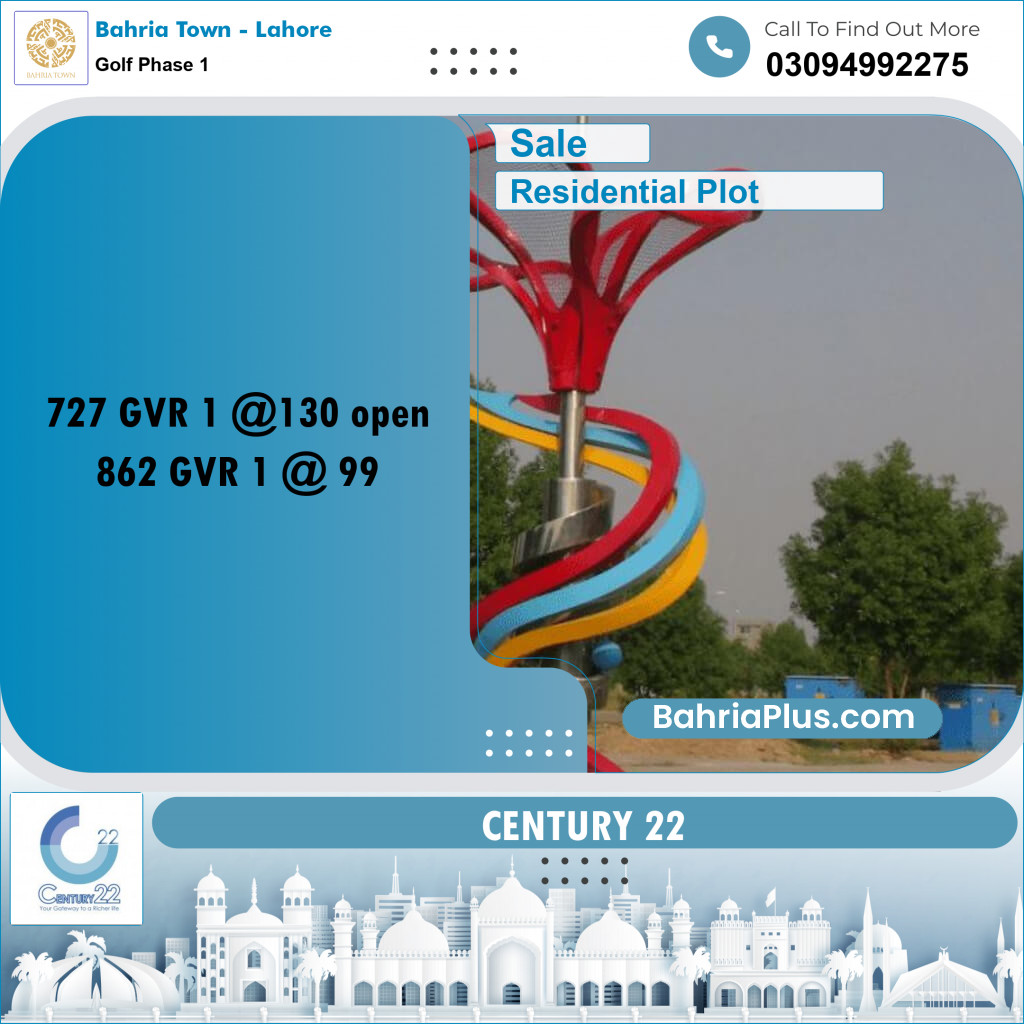 10 Marla Residential Plot for Sale in Golf Phase 1 -  Bahria Town, Lahore - (BP-270097)