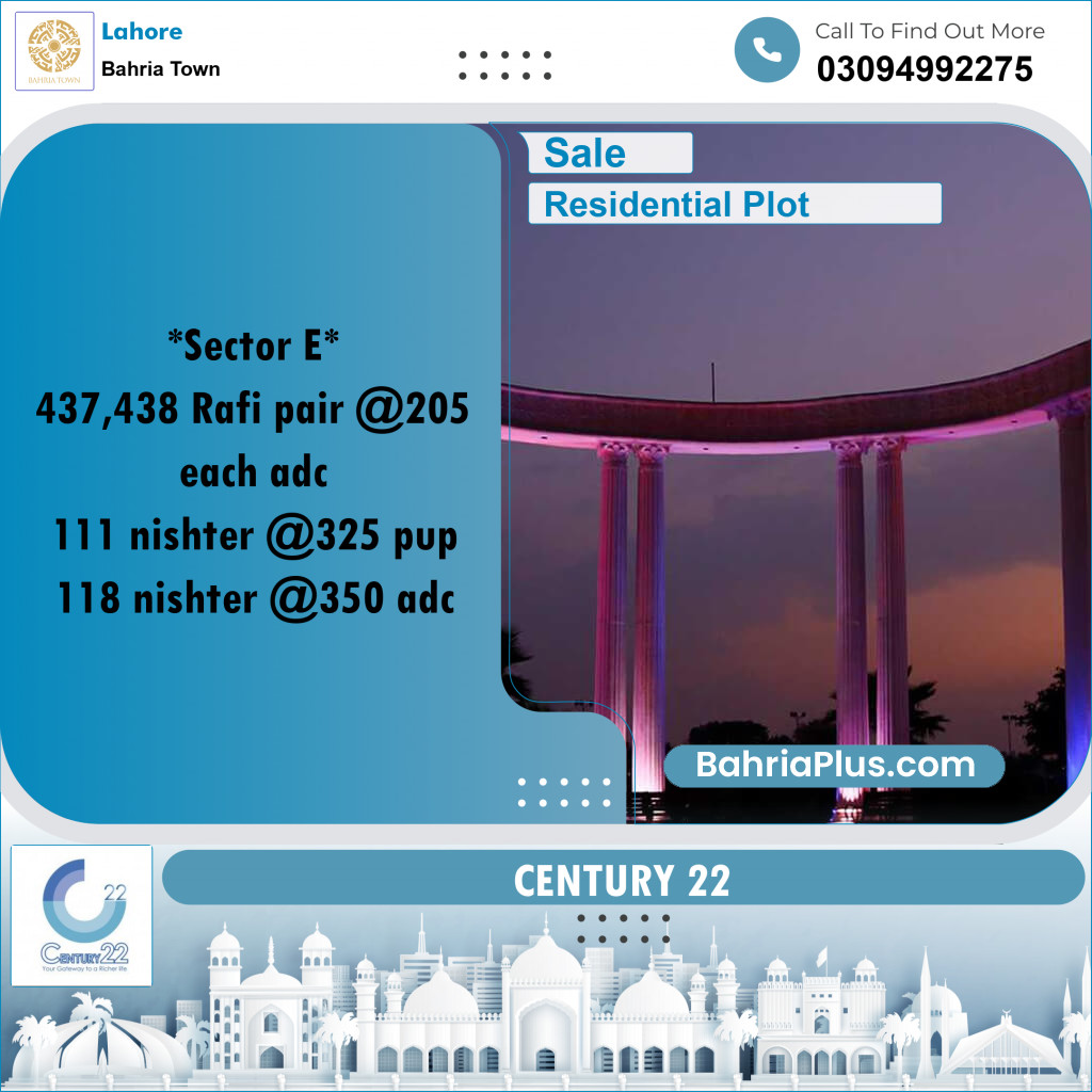 10 Marla Residential Plot for Sale in Bahria Town, Lahore - (BP-270101)