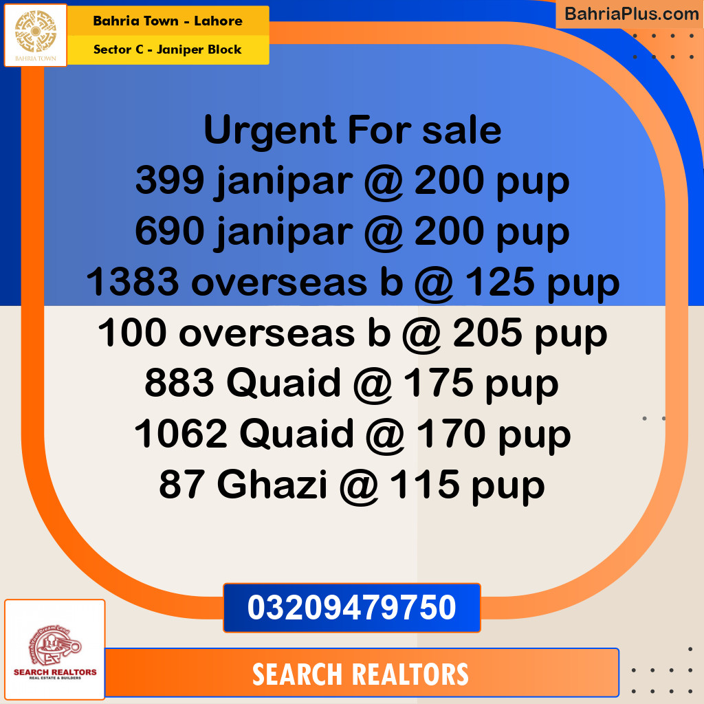 10 Marla Residential Plot for Sale in Sector C - Janiper Block -  Bahria Town, Lahore - (BP-270108)