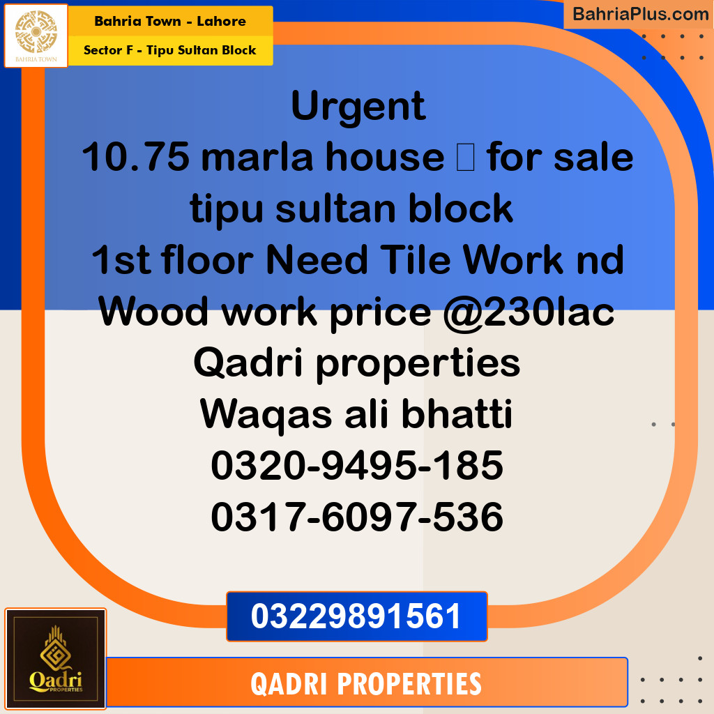 10.75 Marla Residential House for Sale in Sector F - Tipu Sultan Block -  Bahria Town, Lahore - (BP-270125)