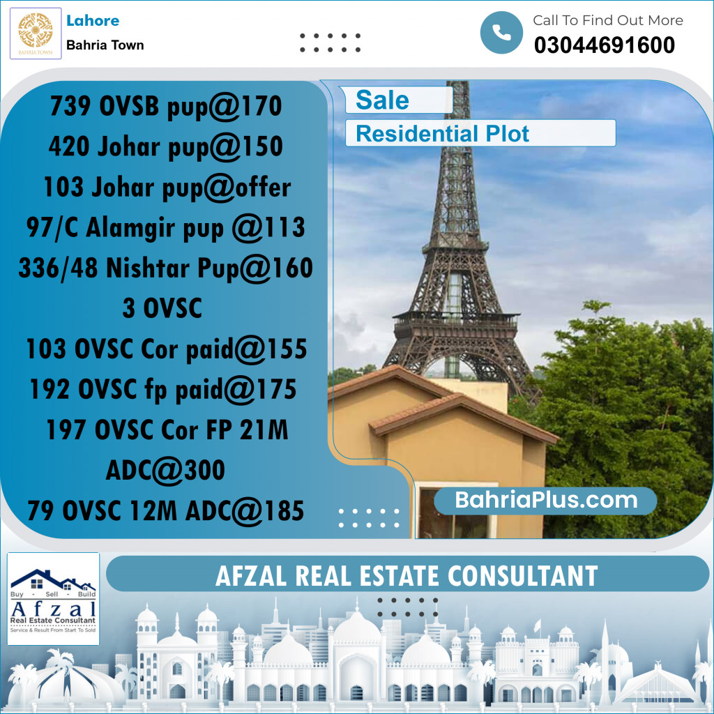 Residential Plot for Sale in Bahria Town, Lahore - (BP-270128)