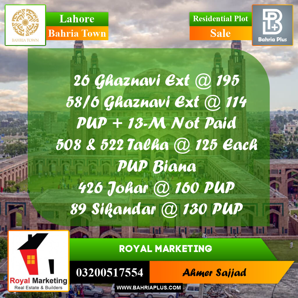 Residential Plot for Sale in Bahria Town, Lahore - (BP-270131)