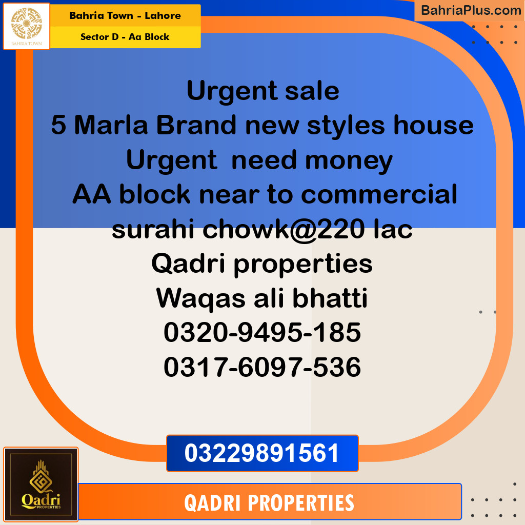 5 Marla Residential House for Sale in Sector D - AA Block - Bahria Town, Lahore - (BP-270133)