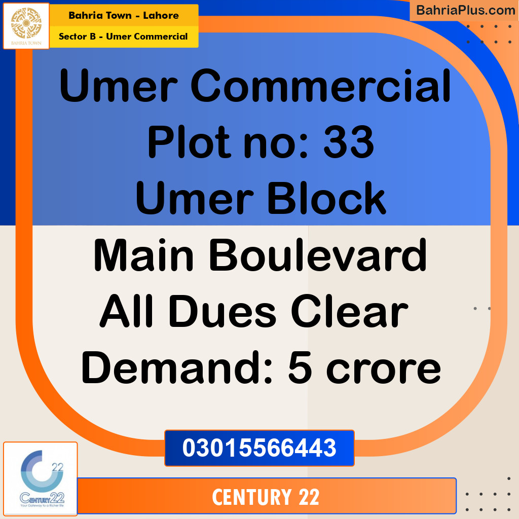 8 Marla Commercial Plot for Sale in Sector B - Umer Commercial -  Bahria Town, Lahore - (BP-270154)