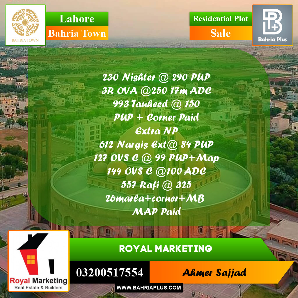 Residential Plot for Sale in Bahria Town, Lahore - (BP-270167)