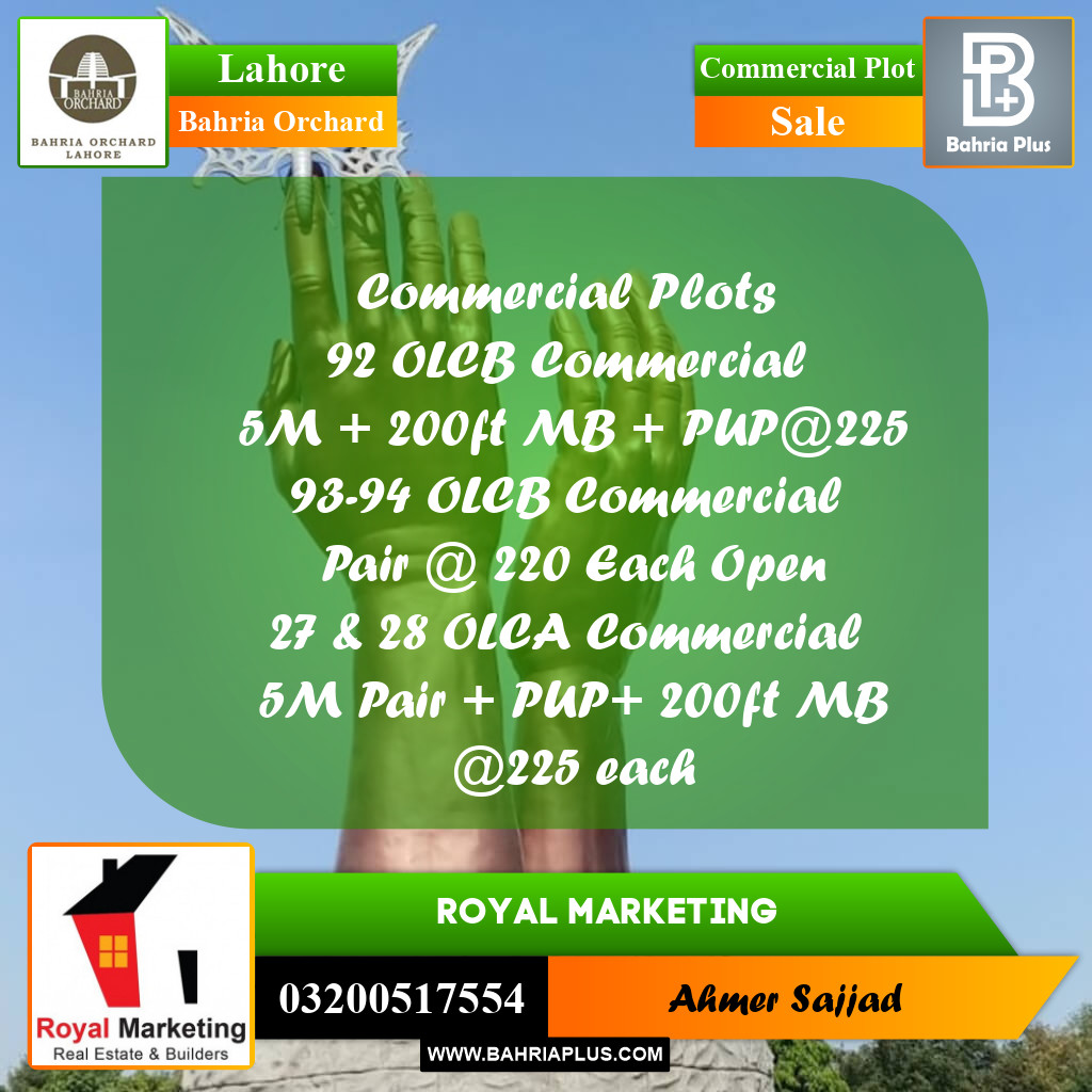 Commercial Plot for Sale in Bahria Orchard, Lahore - (BP-270191)