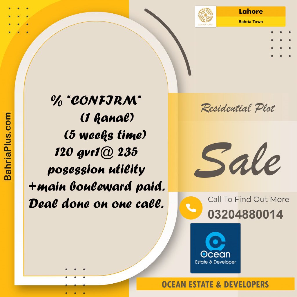 Residential Plot for Sale in Bahria Town, Lahore - (BP-270223)