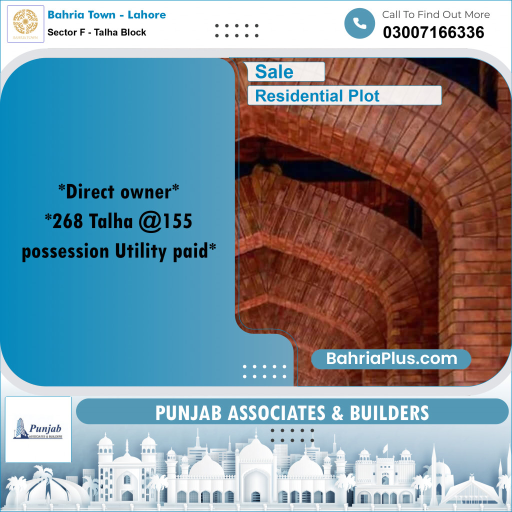 Residential Plot for Sale in Sector F - Talha Block - Bahria Town, Lahore - (BP-270226)