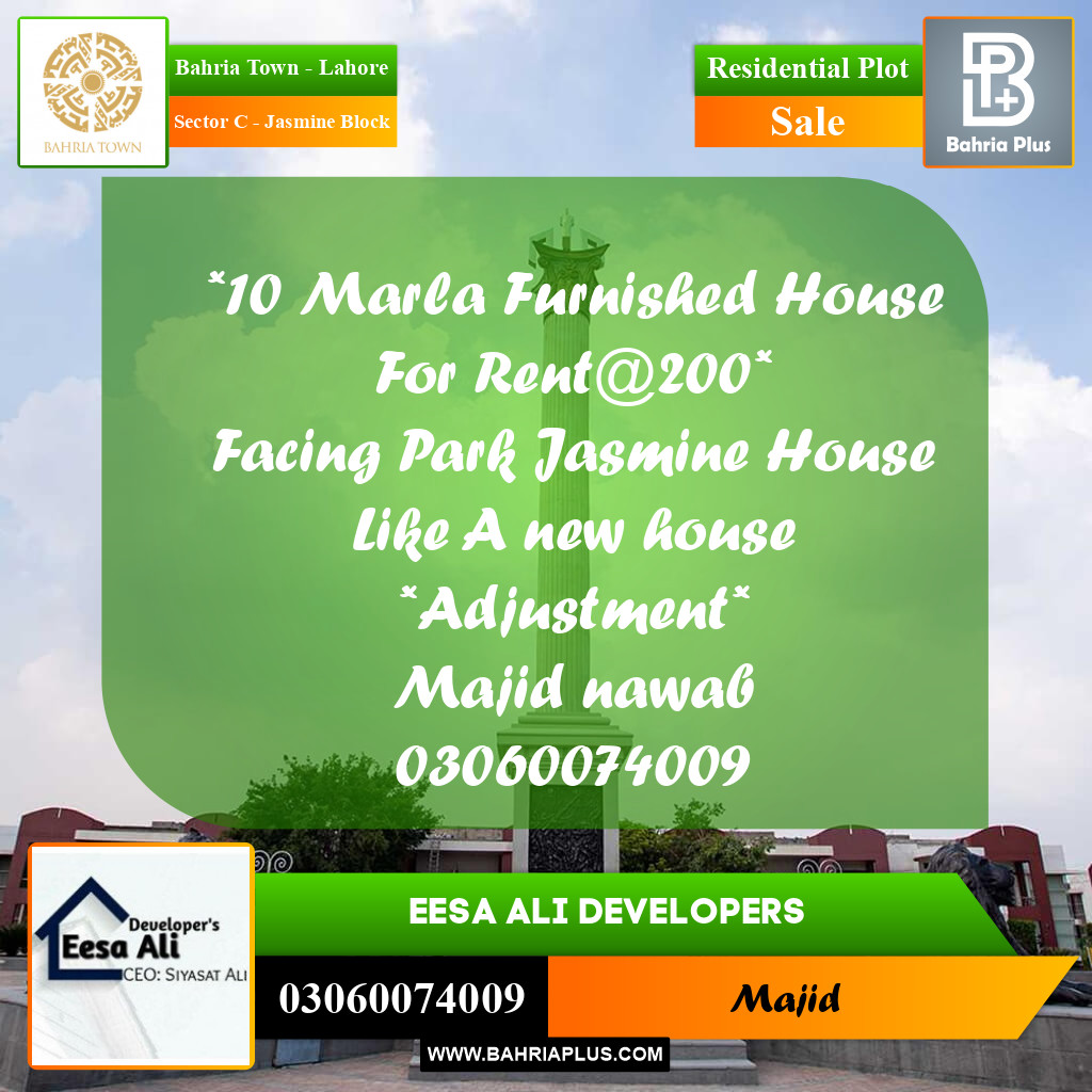 Residential Plot for Sale in Sector C - Jasmine Block - Bahria Town, Lahore - (BP-270238)