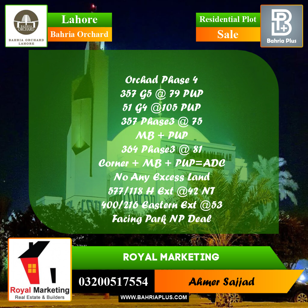 Residential Plot for Sale in Bahria Orchard, Lahore - (BP-270247)