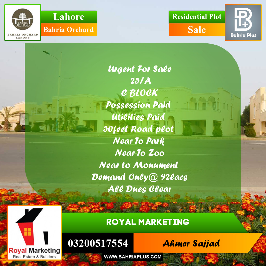 Residential Plot for Sale in Bahria Orchard, Lahore - (BP-270275)