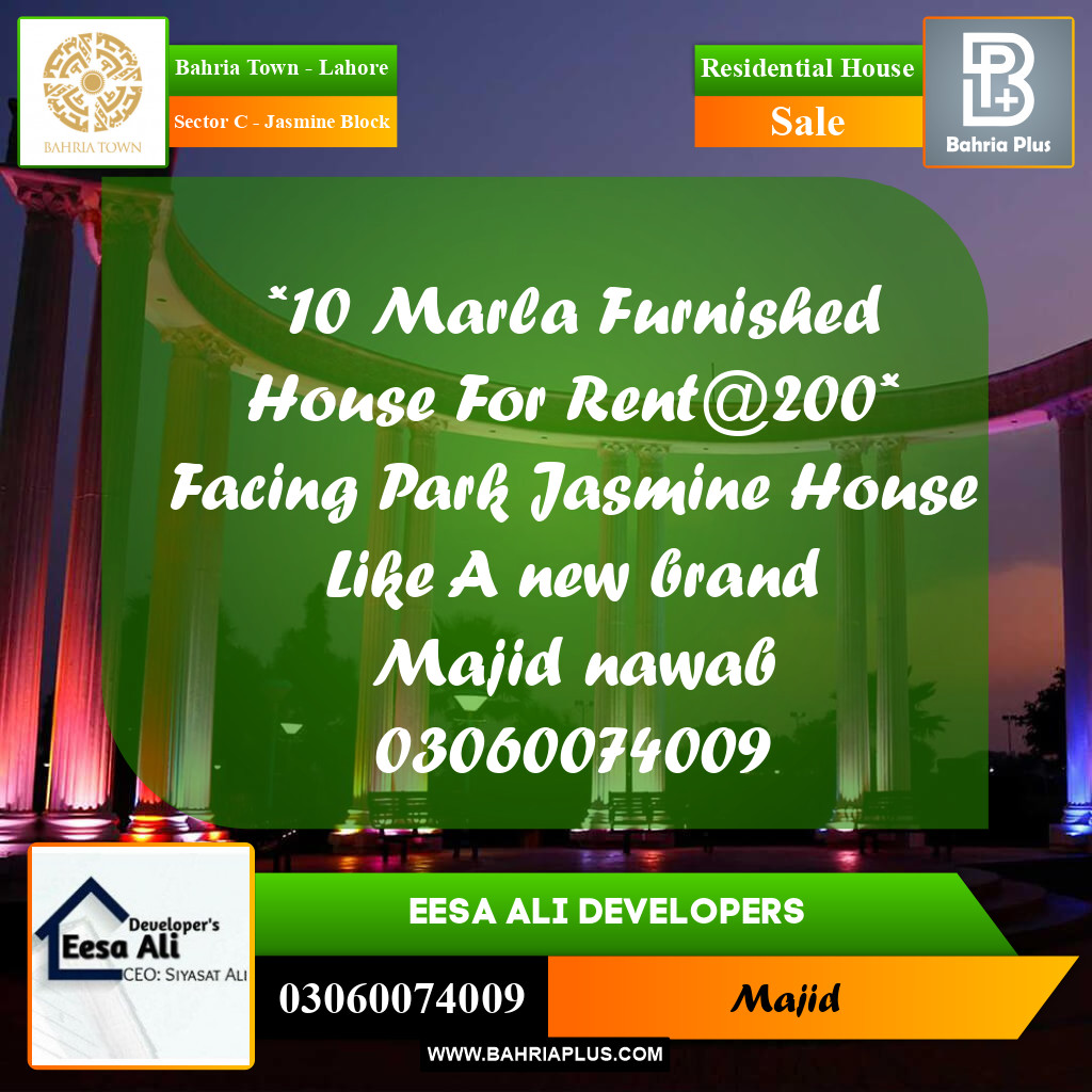 Residential House for Sale in Sector C - Jasmine Block -  Bahria Town, Lahore - (BP-270279)