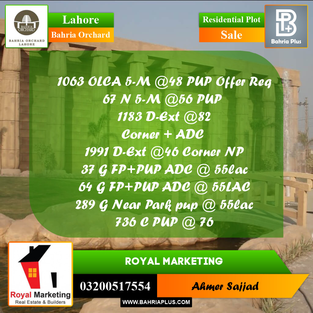 Residential Plot for Sale in Bahria Orchard, Lahore - (BP-270333)