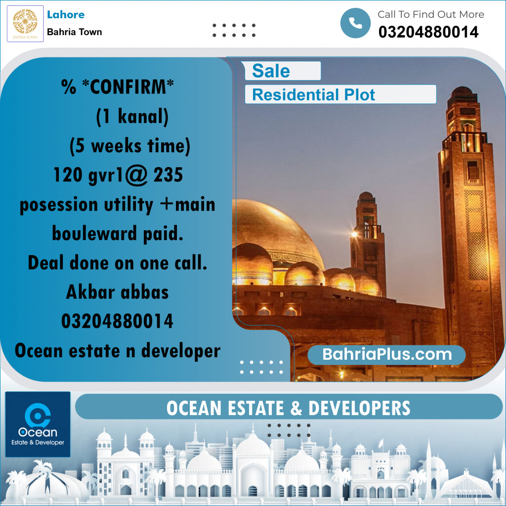 Residential Plot for Sale in Bahria Town, Lahore - (BP-270364)