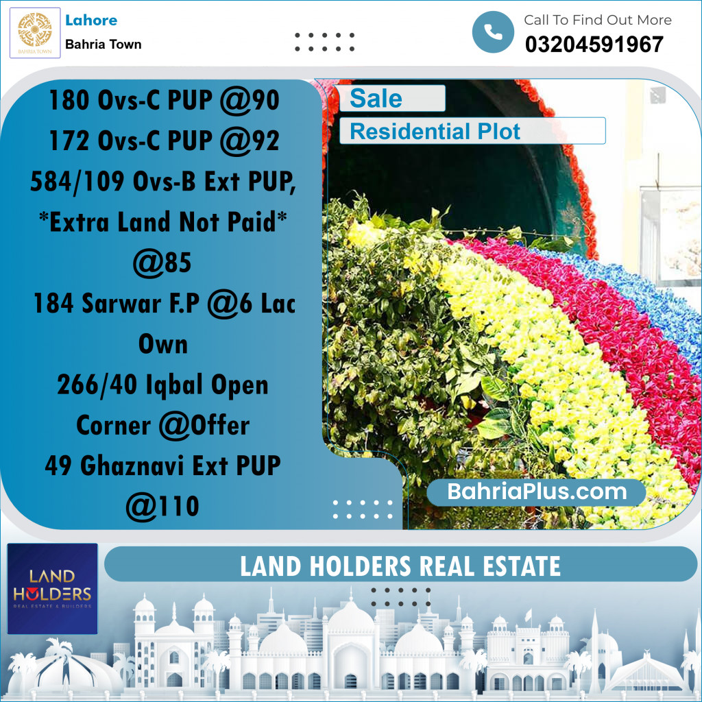 Residential Plot for Sale in Bahria Town, Lahore - (BP-270367)