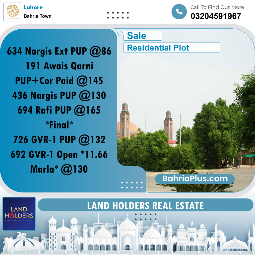 Residential Plot for Sale in Bahria Town, Lahore - (BP-270368)