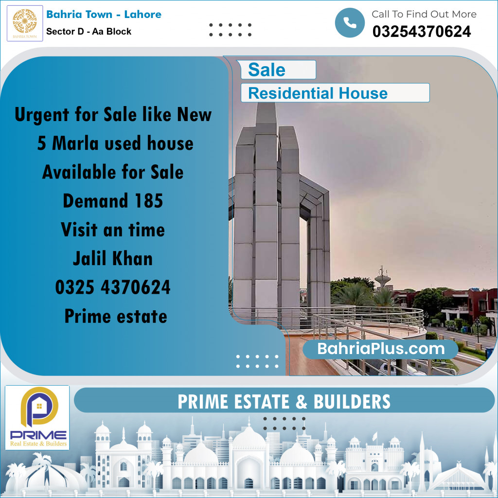 5 Marla Residential House for Sale in Sector D - AA Block -  Bahria Town, Lahore - (BP-270410)