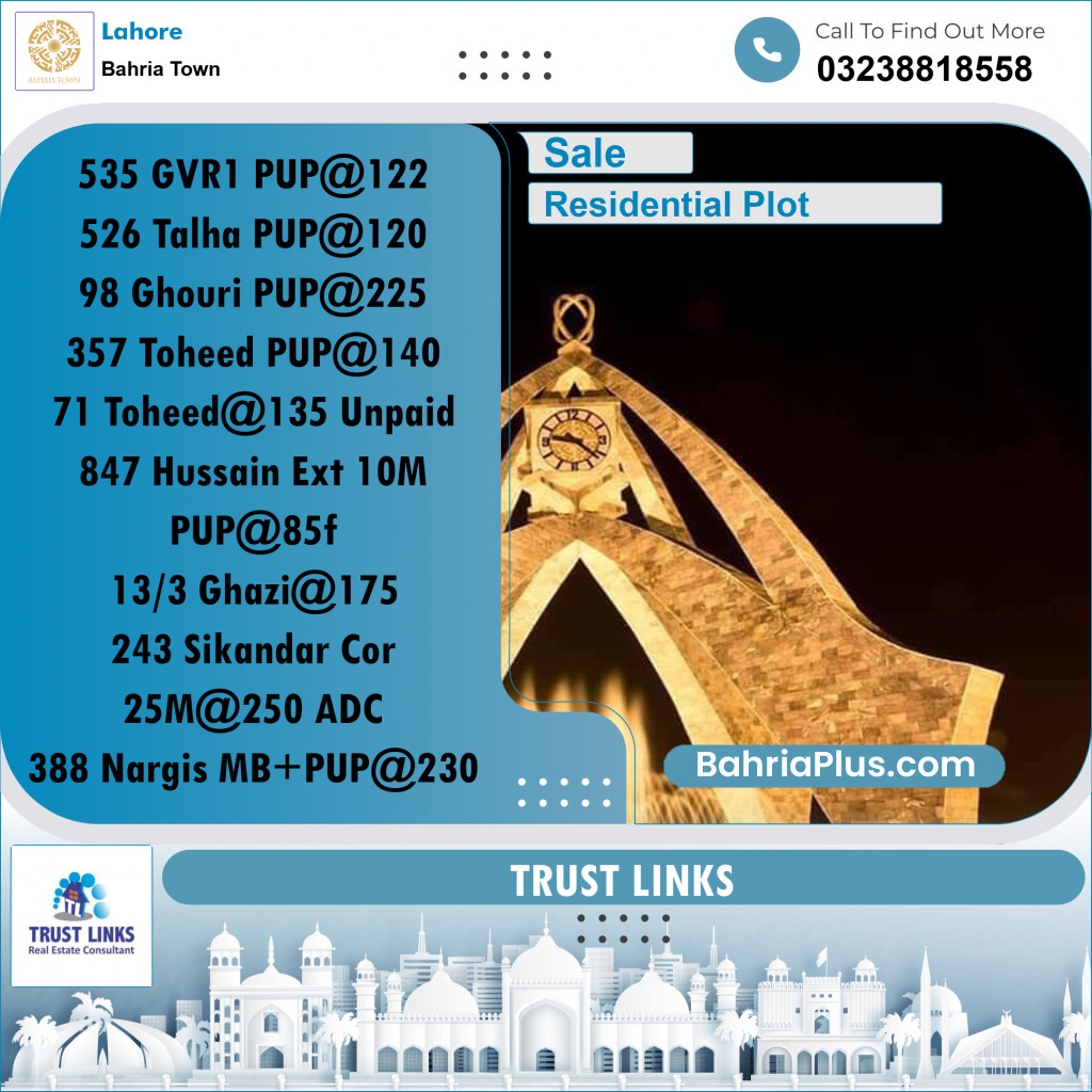 Residential Plot for Sale in Bahria Town, Lahore - (BP-270433)