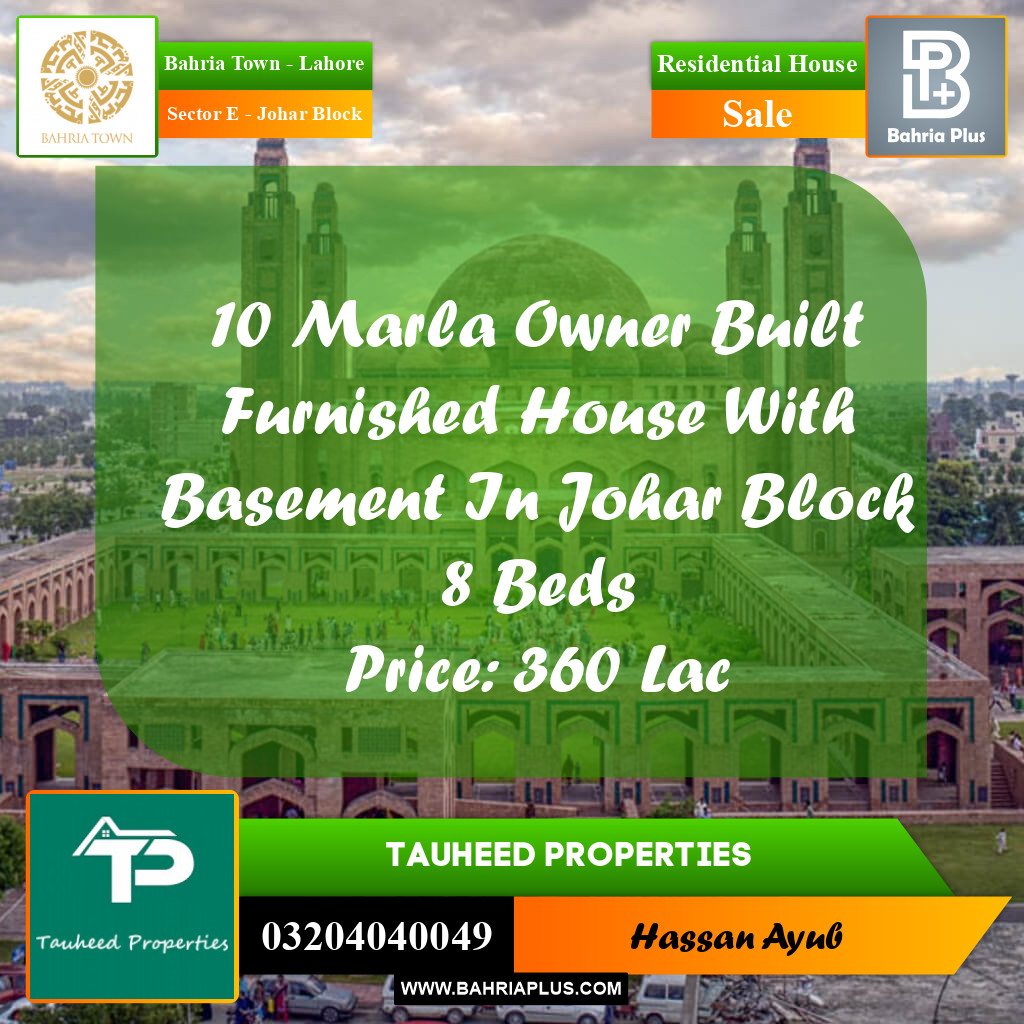 10 Marla Residential House for Sale in Sector E - Johar Block -  Bahria Town, Lahore - (BP-270435)