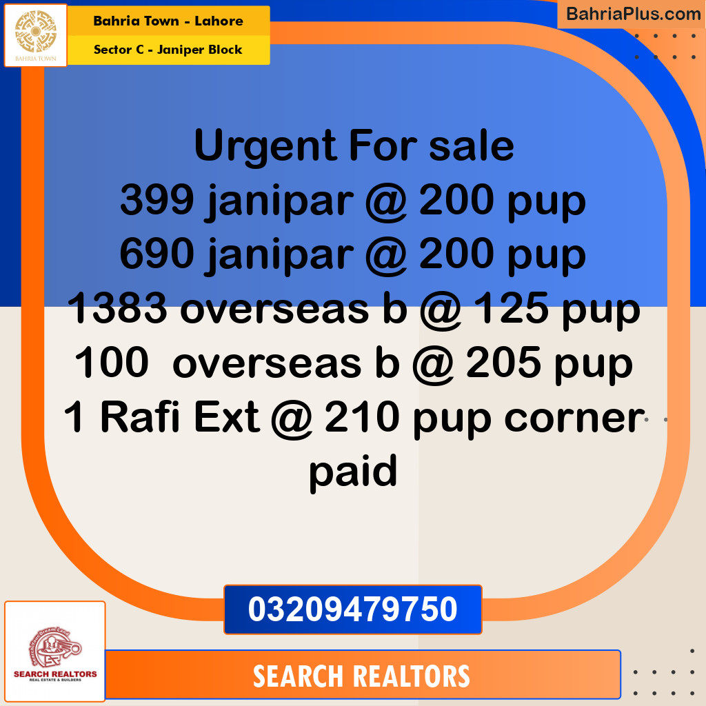 10 Marla Residential Plot for Sale in Sector C - Janiper Block -  Bahria Town, Lahore - (BP-270441)