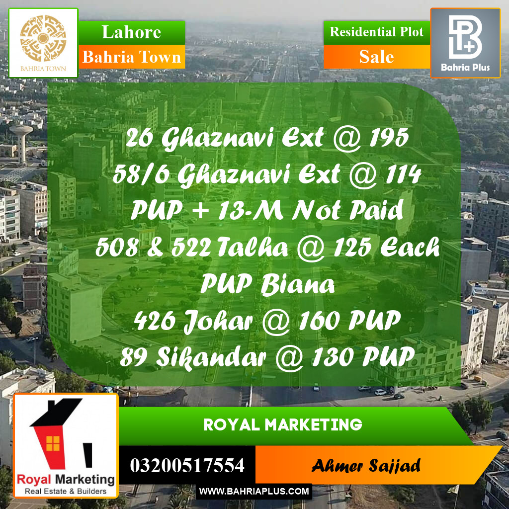 Residential Plot for Sale in Bahria Town, Lahore - (BP-270455)