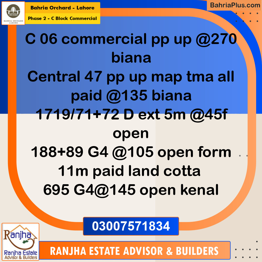 5 Marla Commercial Plot for Sale in Phase 2 - C Block Commercial -  Bahria Orchard, Lahore - (BP-270477)