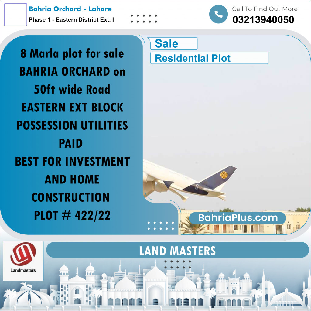 8 Marla Residential Plot for Sale in Phase 1 - Eastern District Ext. I -  Bahria Orchard, Lahore - (BP-270485)