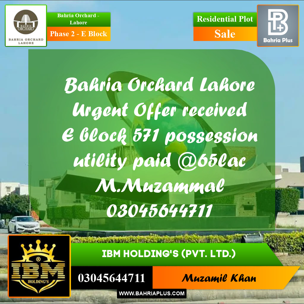 8 Marla Residential Plot for Sale in Phase 2 - E Block -  Bahria Orchard, Lahore - (BP-270514)