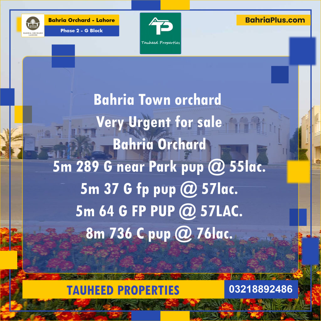 5 Marla Residential Plot for Sale in Phase 2 - G Block -  Bahria Orchard, Lahore - (BP-270538)