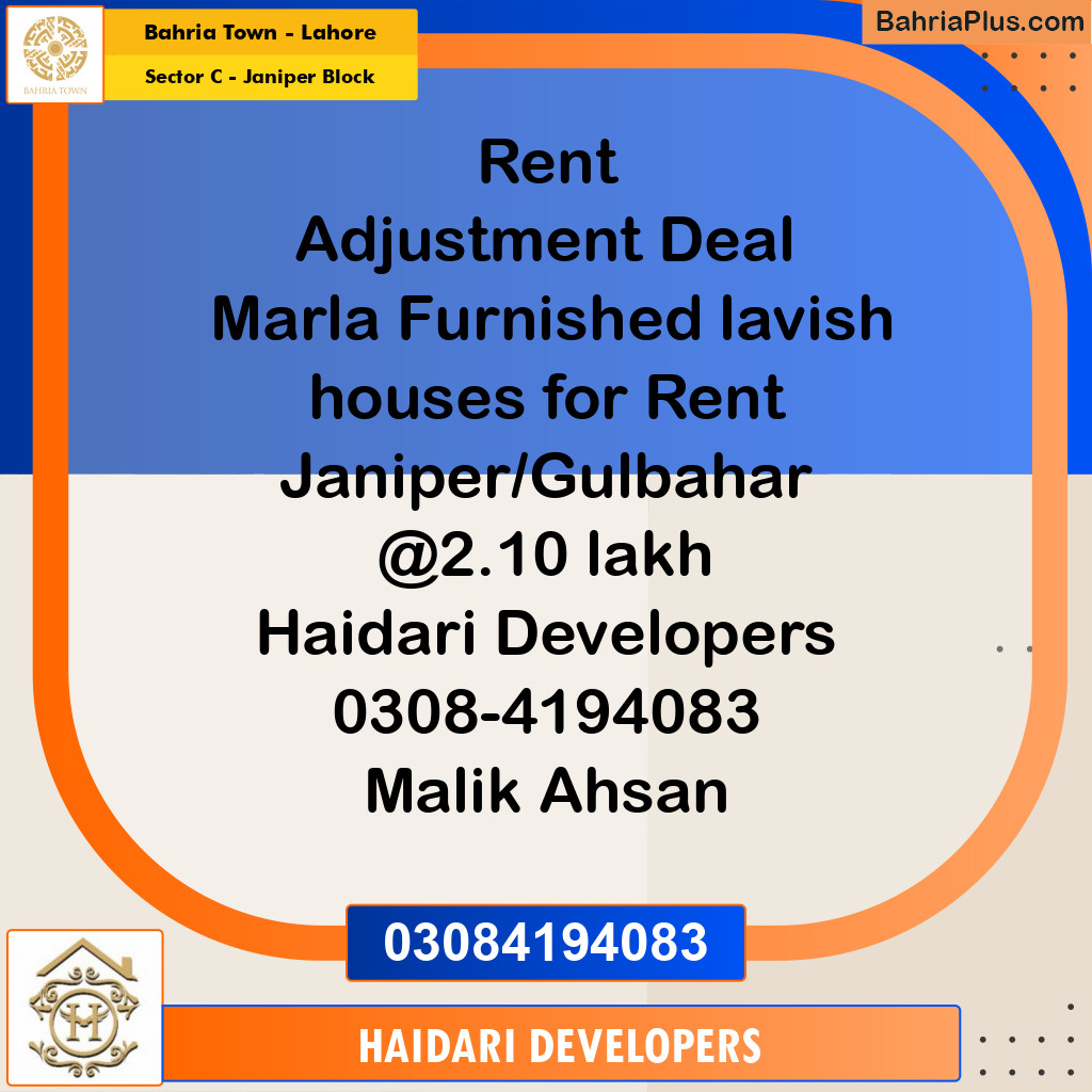 10 Marla Residential House for Rent in Sector C - Janiper Block -  Bahria Town, Lahore - (BP-270542)