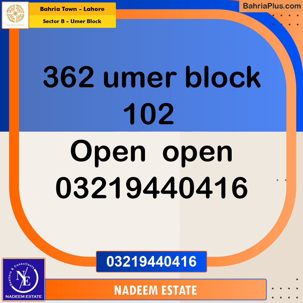 Residential Plot for Sale in Sector B - Umer Block -  Bahria Town, Lahore - (BP-270545)
