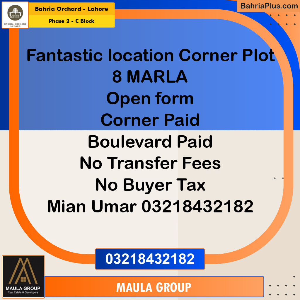 8 Marla Residential Plot for Sale in Phase 2 - C Block -  Bahria Orchard, Lahore - (BP-270557)