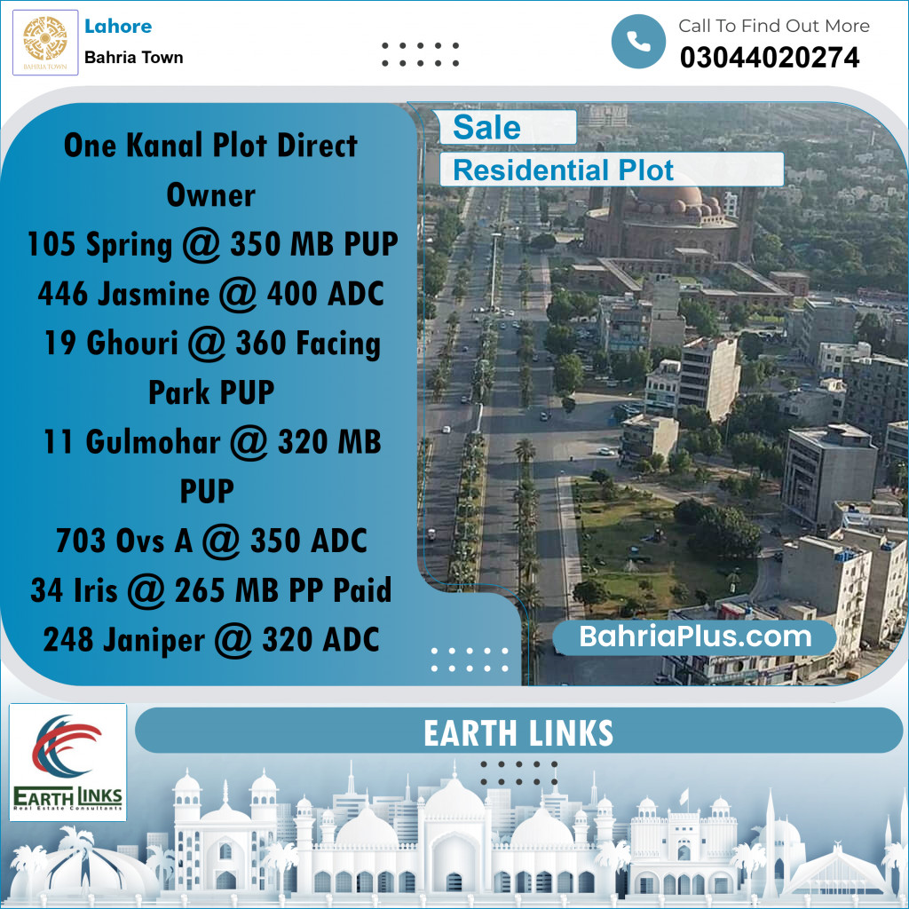 1 Kanal Residential Plot for Sale in Bahria Town, Lahore - (BP-270571)